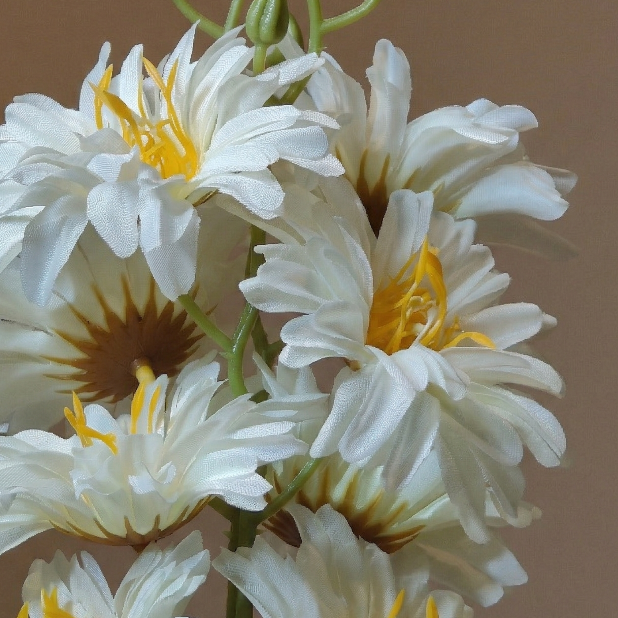 Wooden Pot With Fixed White Plastic Flowers