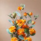 White Flower Waise Along With Plastic Leaves And Orange Flowers