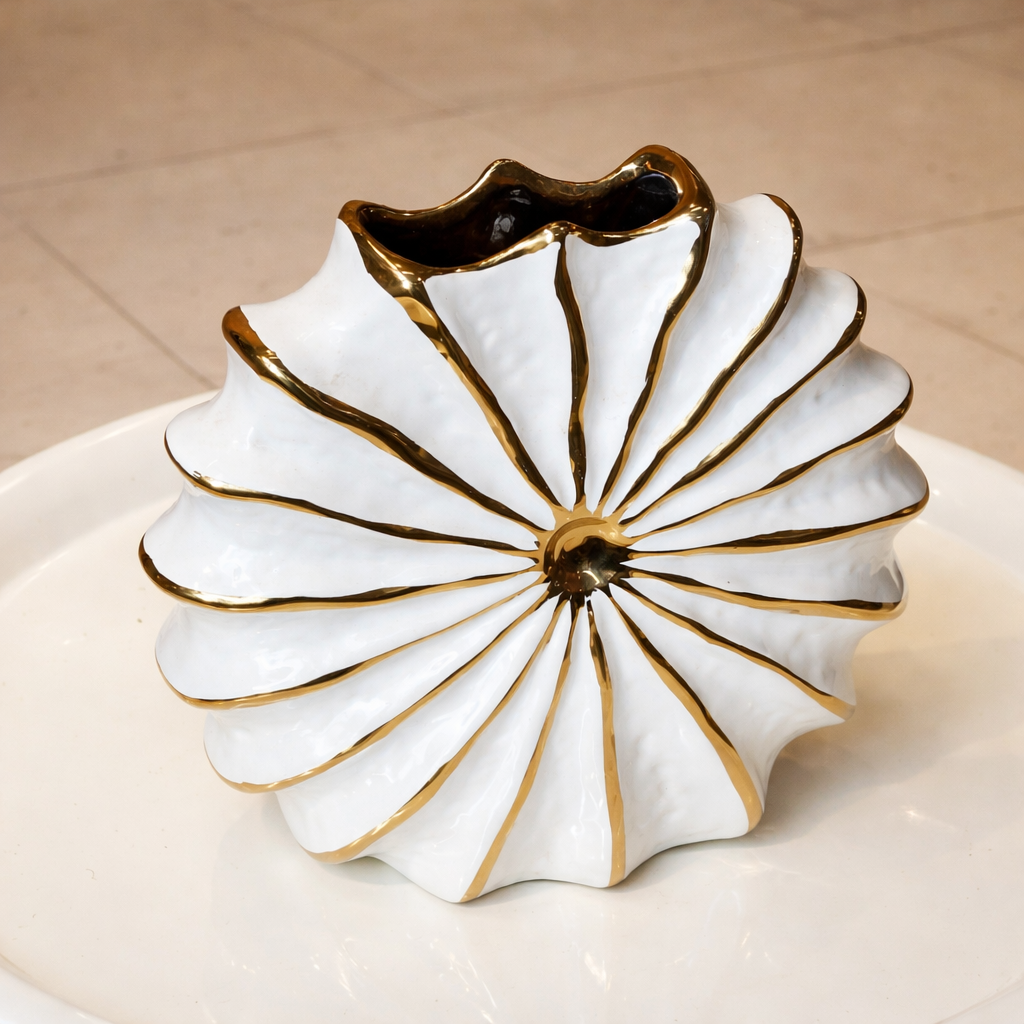 Ceramic White Home Décor With Golden Design