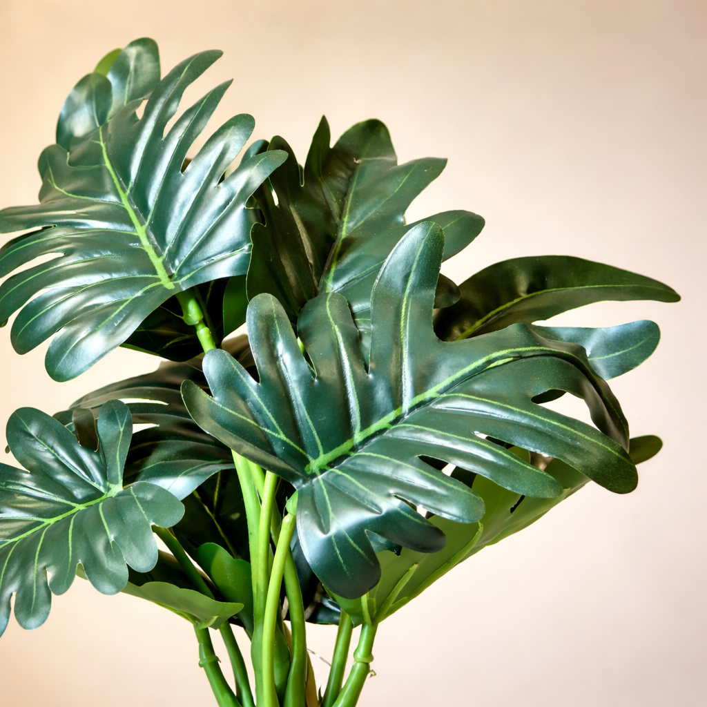 Wooden Pot With Artificial Leaves