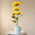 White Flower Waise Along With Plastic Leaves And Yellow Flowers