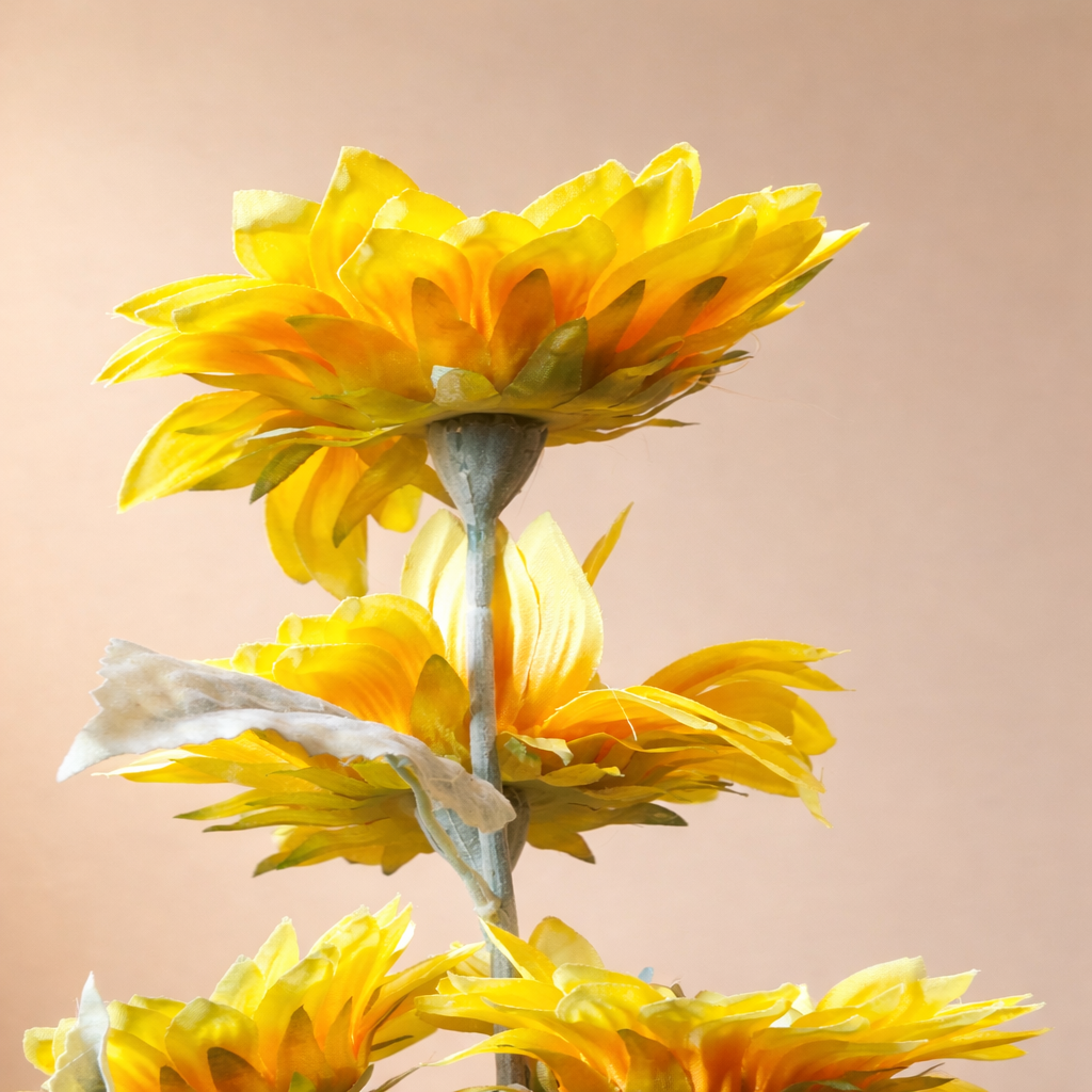 White Flower Waise Along With Plastic Leaves And Yellow Flowers