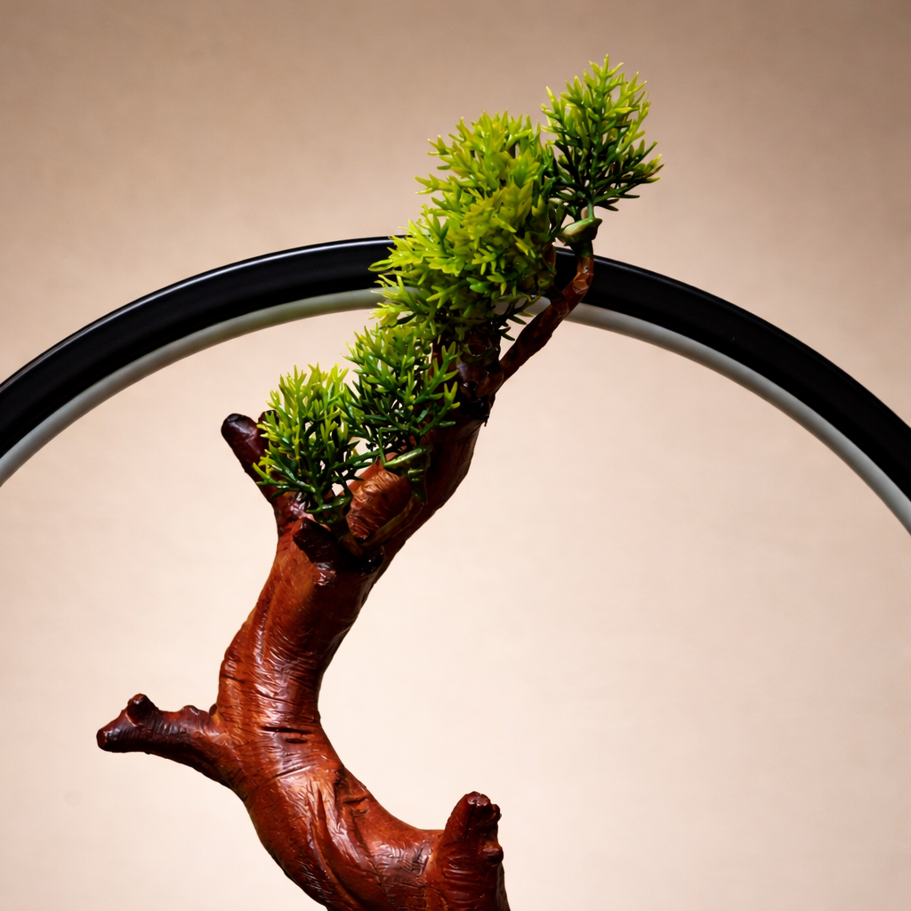 Metallic Stand, Wooden Tree And Base, Light Ring