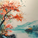 Autumn Tree Lake Wall Art Frame