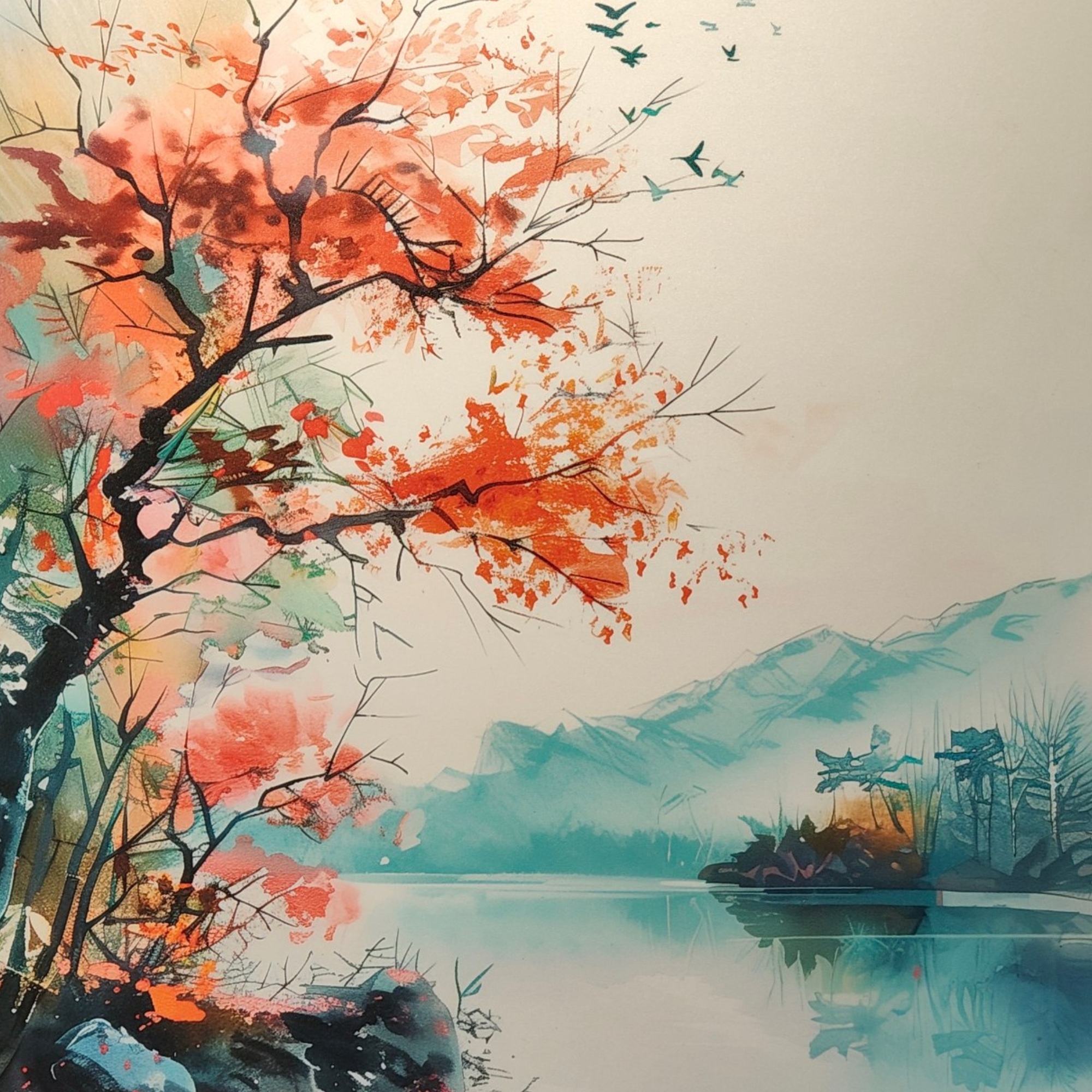 Autumn Tree Lake Wall Art Frame